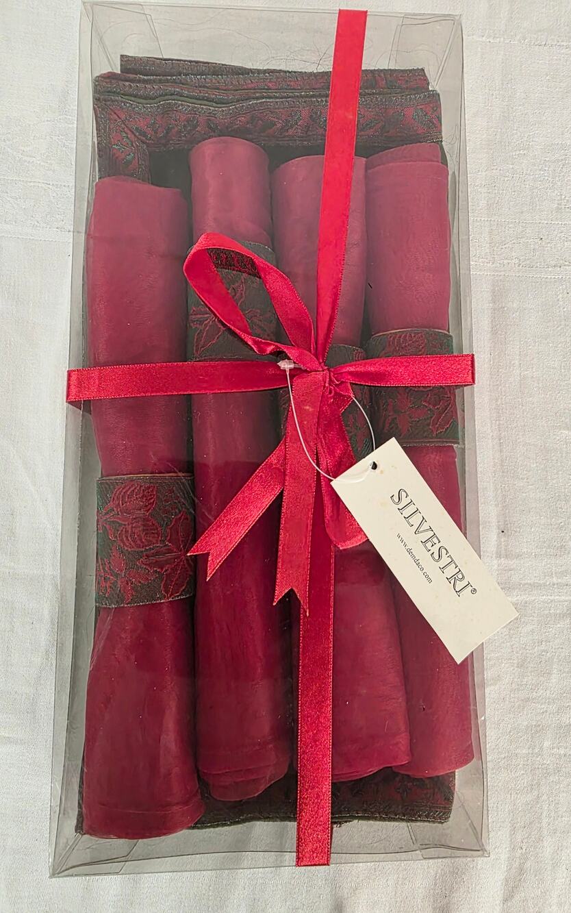 Vtg Silvestri Placemat Napkin & Ring Set Green Placemats Red Napkins NWT in Box